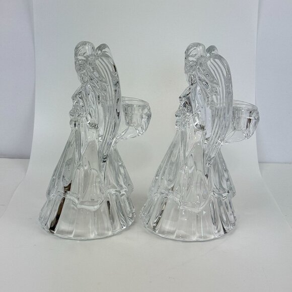 Vintage Leaded Crystal Angel Candleholders Glass Figurine Set Of 2 Holiday Decor - Picture 5 of 16